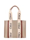 Chloé Woody Linen Shoulder Bag With Logo Lettering On The Front In Multi