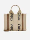 Chloé Woody Linen Small Tote Bag In Bronze Brown