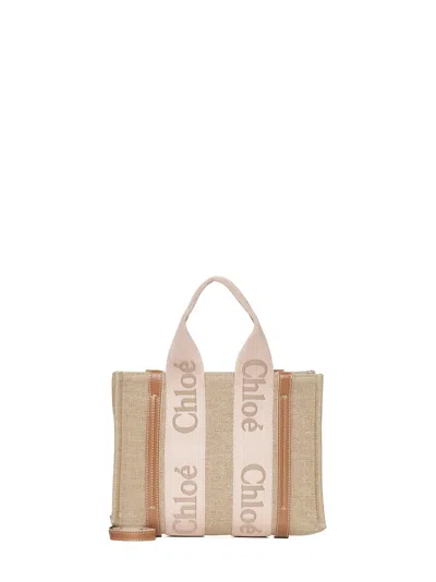 Chloé Woody Linen Small Tote Bag By Chloè<br/> In Brown