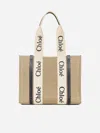 Chloé Woody Linen Tote Bag In Beige,blue