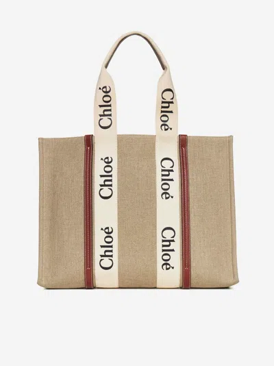 Chloé Medium Woody Tote Bag In Beige,brown