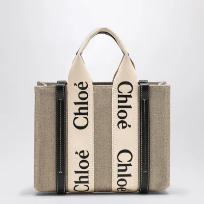 CHLOÉ WOODY LITTLE BAG IN BEIGE CANVAS