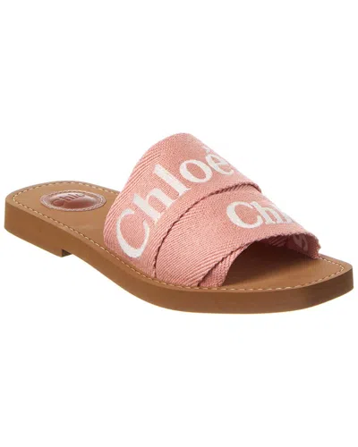 Chloé Woody Logo Canvas Slide In Pink