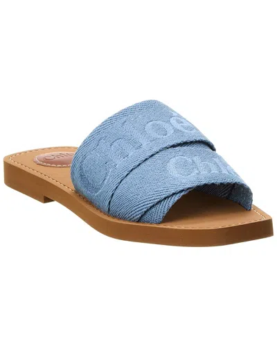 Chloé Woody Light Blue Slide Sandals