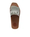 Chloé Woody Logo Denim Slippers In Brown