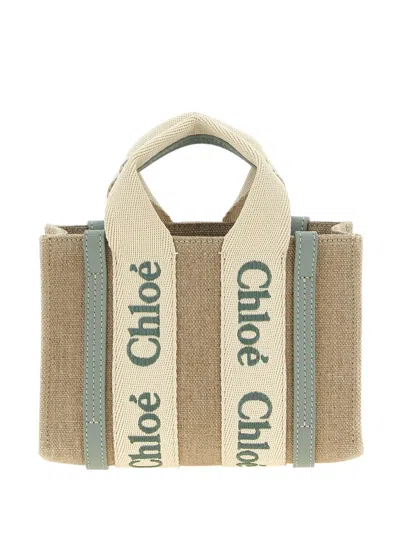 Chloé Woody Logo-detail Canvas Mini Bag In Neutral