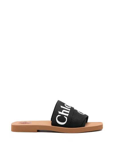 Chloé Woody Logo-detail Sandals In Black