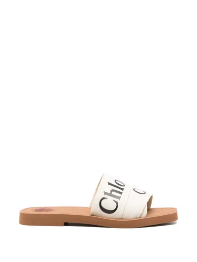 Chloé Woody Logo-detail Sandals In White