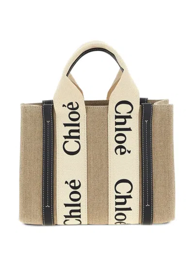 Chloé Woody Logo-detailed Tote Bag In Neutral