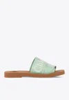 Chloé Womens Chloe Woody Logo-embroidered Linen Mules