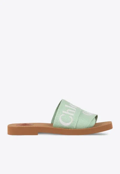 CHLOÉ WOODY LOGO EMBROIDERED FLAT SLIDES