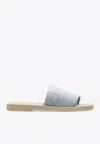 Chloé Womens Chloe Woody Logo-embroidered Linen Mules In Blue