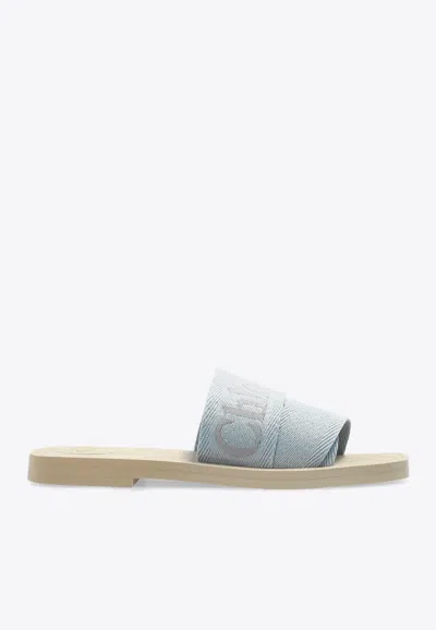 CHLOÉ WOODY LOGO EMBROIDERED SANDALS