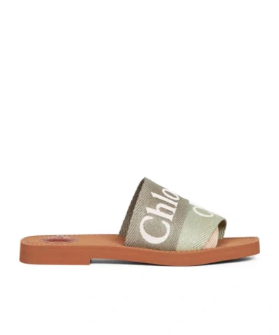 Chloé Woody Logo Embroidered Sandals In Brown