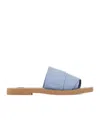 Chloé Woody Embroidered Logo Flat Sandals In Blue