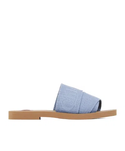 CHLOÉ WOODY LOGO-EMBROIDERED SLIDES