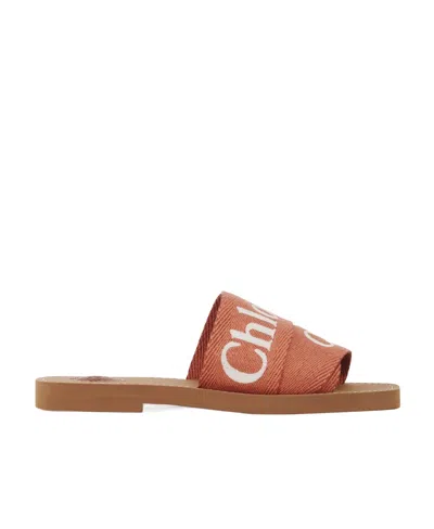 CHLOÉ WOODY LOGO-EMBROIDERED SLIDES