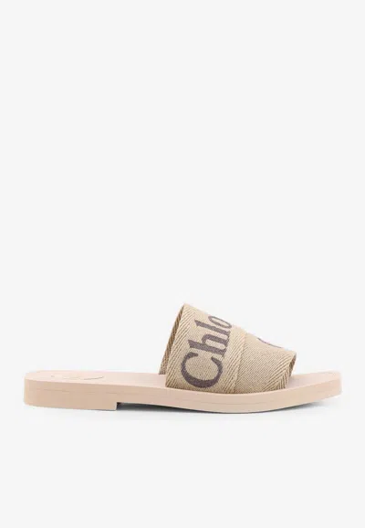 CHLOÉ WOODY LOGO FLAT SANDALS