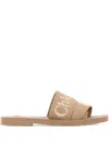 Chloé Chloe Beige Linen Woody Slippers In Brown