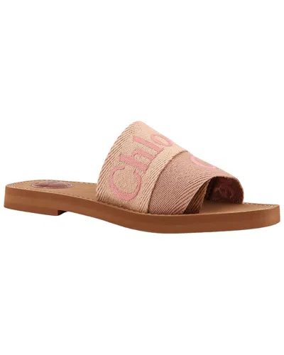 Chloé Chloe Woody Logo Linen Slide In Brown