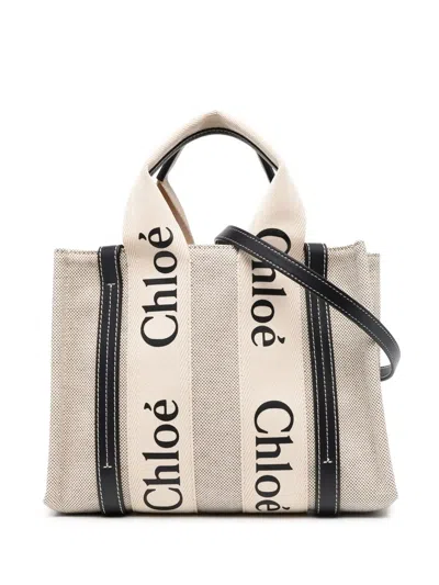 Chloé Woody Logo-print Tote Bag In Neutrals