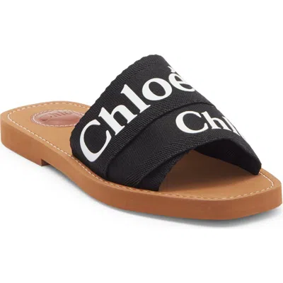 Chloé Woody Logo Slide Sandal In Black