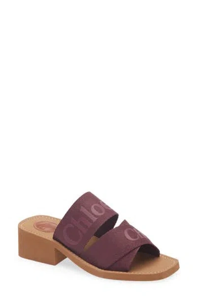 Chloé Woody Logo Slide Sandal In Burgundy