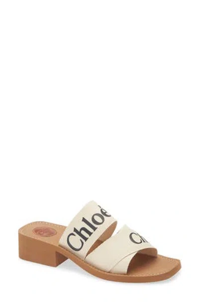 Chloé Woody Logo Slide Sandal In White