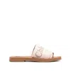 Chloé X High Summer Woody Embroidered Logo Flat Sandals In Beige