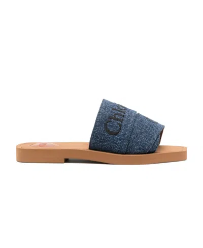 Chloé Woody Logo Slippers In Blue