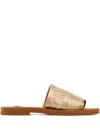 Chloé Woody Satin Sandals Embroidered Logo Rubber Sole In Neutral