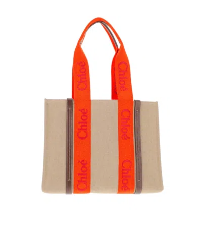 Chloé Woody Logo-strap Tote Bag In Nude