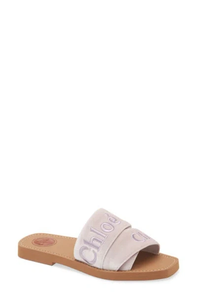 CHLOÉ CHLOÉ WOODY LOGO VELVET SLIDE SANDAL