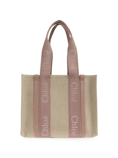 Chloé Woody Logo-detail Shoulder Bag In Neutral