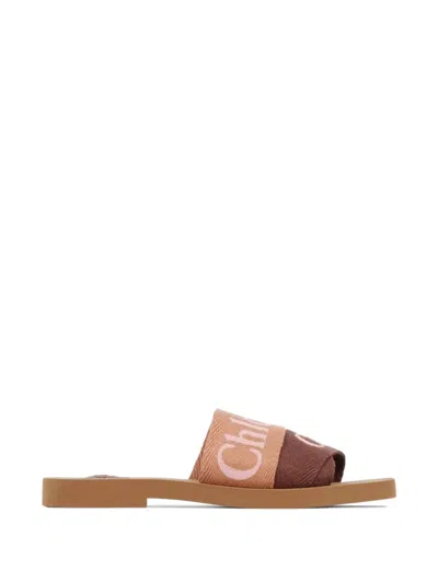 Chloé Woody Logo-embroidered Flat Sandals In Animal Print