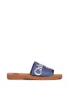 Chloé Woody Logo-print Sandals In Blue