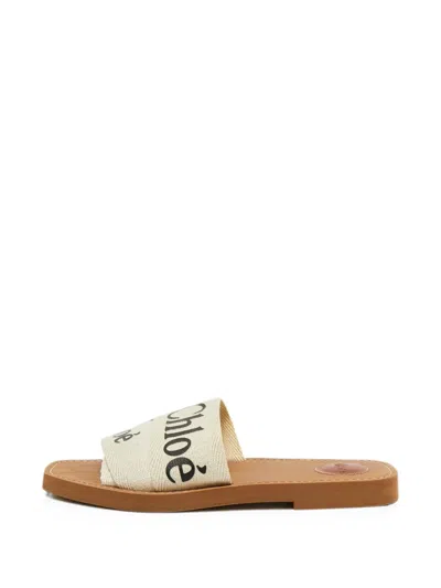 Pre-owned Chloé Woody Logo-print Sandals In Neutral