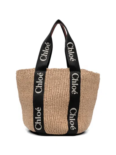 Chloé Woody Logo-strap Tote Bag In Blue