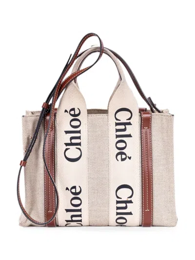 Pre-owned Chloé Woody Logo-strap Tote Bag In Neutral