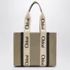 Chloé Woody Medium Bag In Beige Canvas Women In Blue