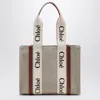 Chloé Woody Medium Bag In Beige Canvas Women In Multi