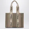 Chloé Linen Medium Tote Bag With Contrasting Straps In Pink