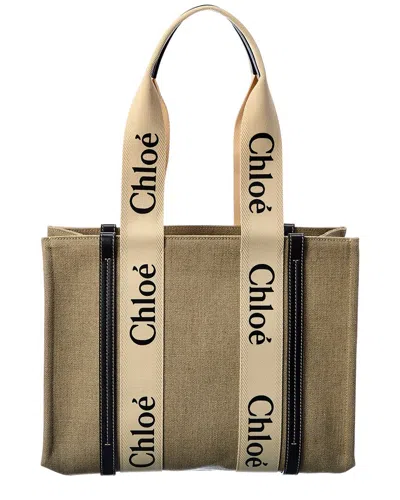 Chloé Woody Medium Canvas & Leather Tote In Blue
