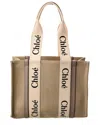 CHLOÉ WOODY MEDIUM CANVAS & LEATHER TOTE