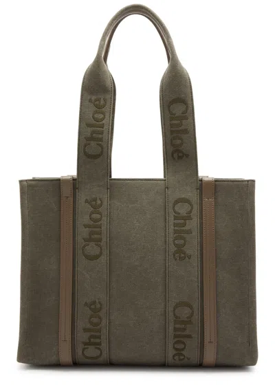 Chloé Chloe Woody Medium Canvas Tote In Green