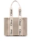 Chloé Woody Canvas Medium Tote In Powder