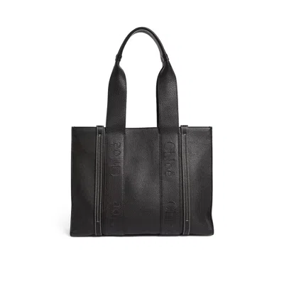 Chloé Chloe Woody Medium Leather Tote Bag In Black