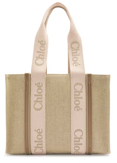 Chloé Chloe Woody Medium Linen Canvas Tote In Beige