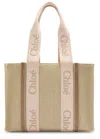 Chloé Chloe Woody Medium Linen Canvas Tote In Sand
