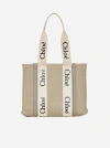 CHLOÉ WOODY MEDIUM LINEN TOTE BAG